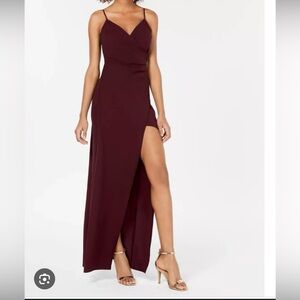 Emerald Sundae wine colored high-slit full length gown, size Small, brand new